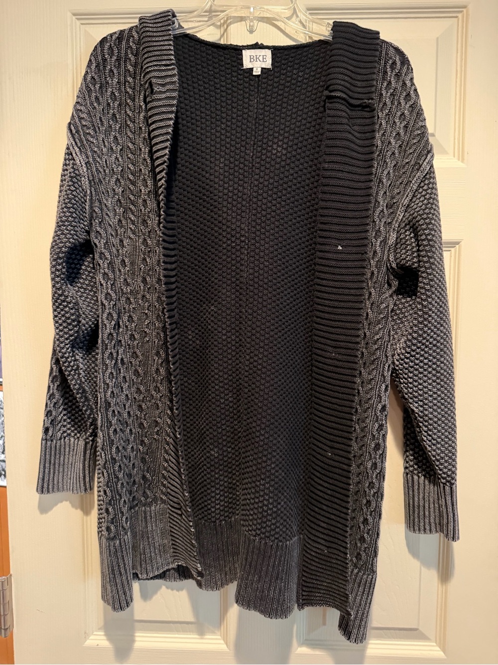BKE Women's Dark Charcoal Open Front Cable Knit Cardigan